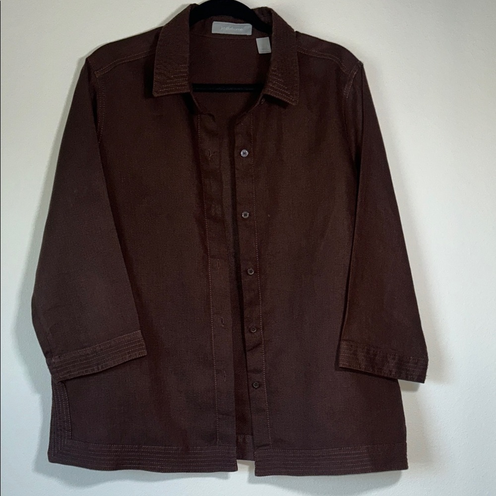 Liz Claiborne Dark Brown Women's Blouse 100% linen